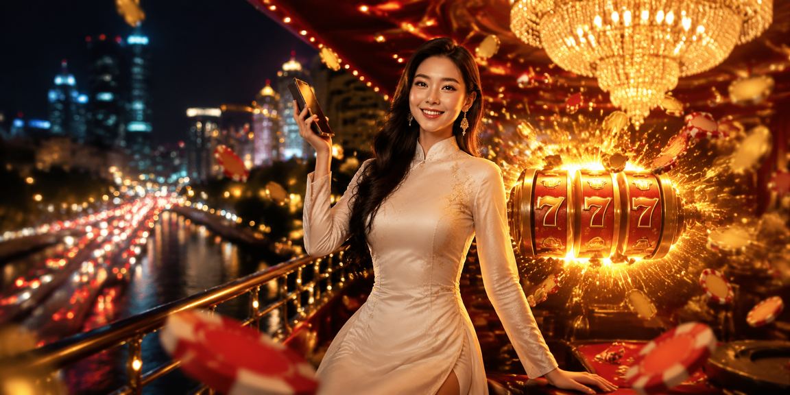 Người dùng tại TP. Hồ Chí Minh chơi slot game trên điện thoại với trang phục áo dài