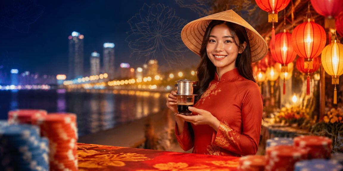 Người dùng tại Nha Trang đọc thông tin điều kiện tiền thưởng casino trực tuyến trong quán cà phê